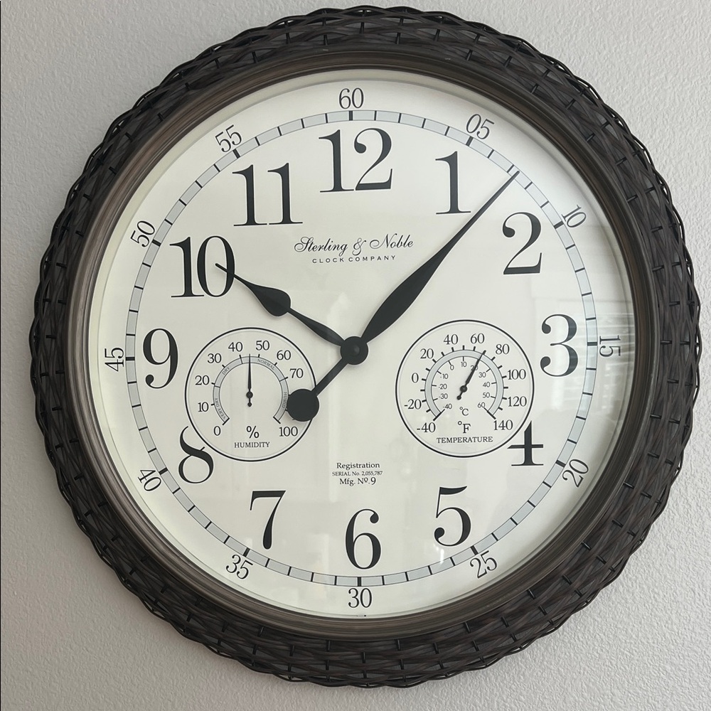 Sterling & Noble Brown Wall Clock with Thermometer and Hygrometer